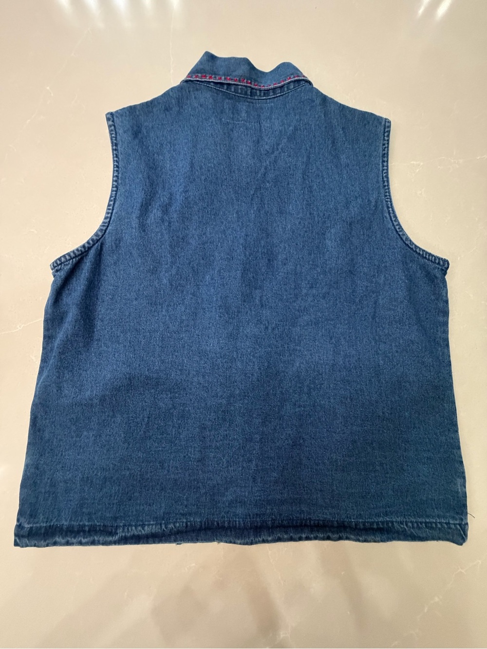Vintage Southwestern Tantrum Blues Denim Beaded Vest w/ Multicolor Aztec Yoke PL - Picture 13 of 16